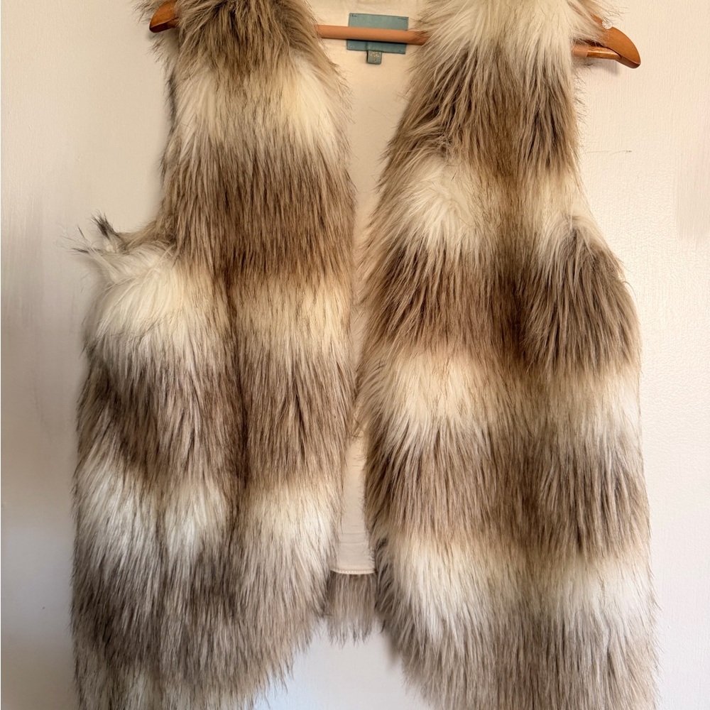 Faux Fur Vest in Cream and Brown Tones